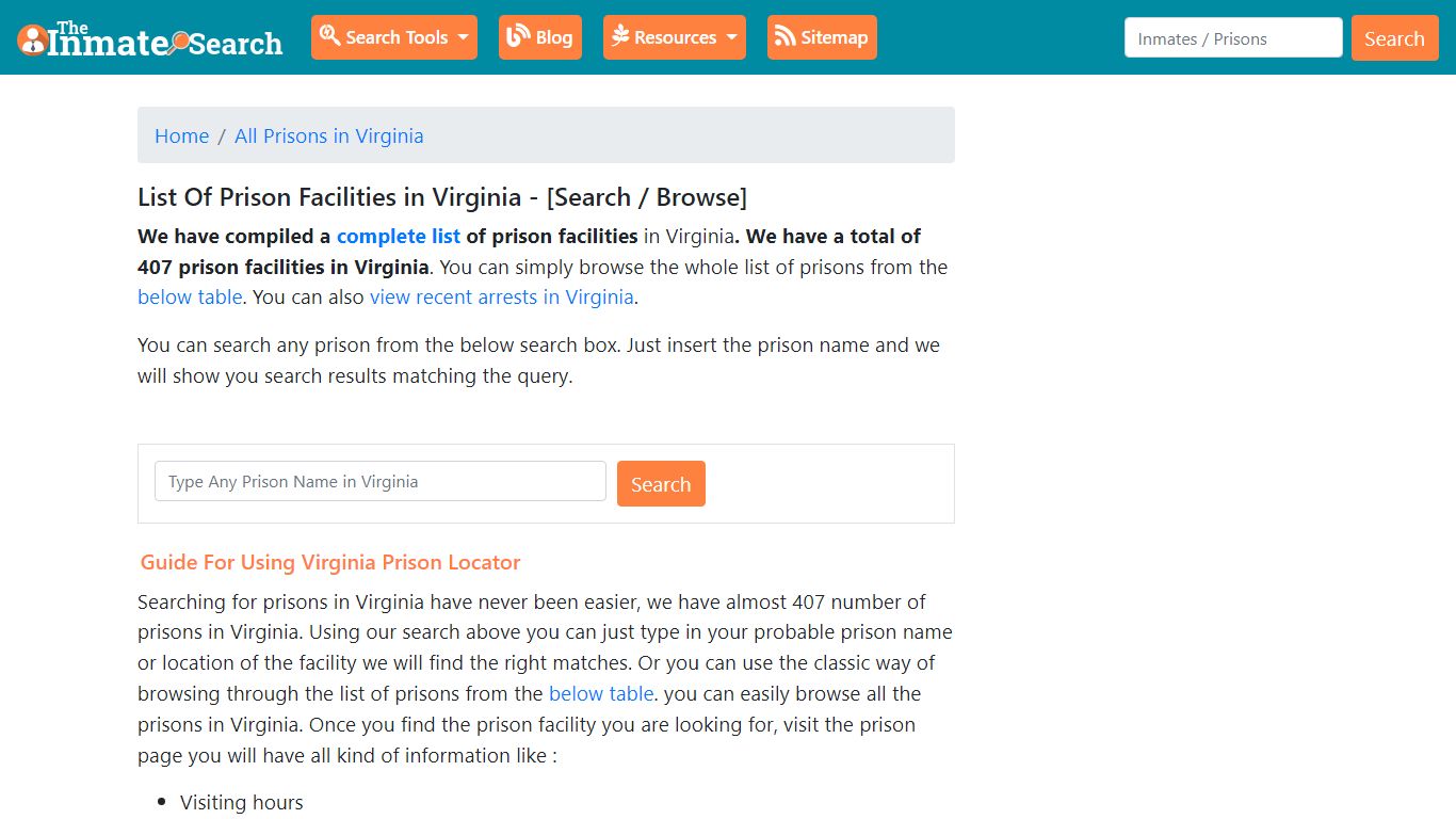 List Of Prison Facilities in Virginia - [Search / Browse]