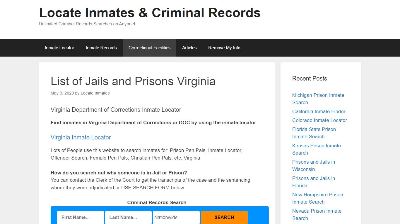 List of Jails and Prisons Virginia – Locate Inmates & Criminal Records